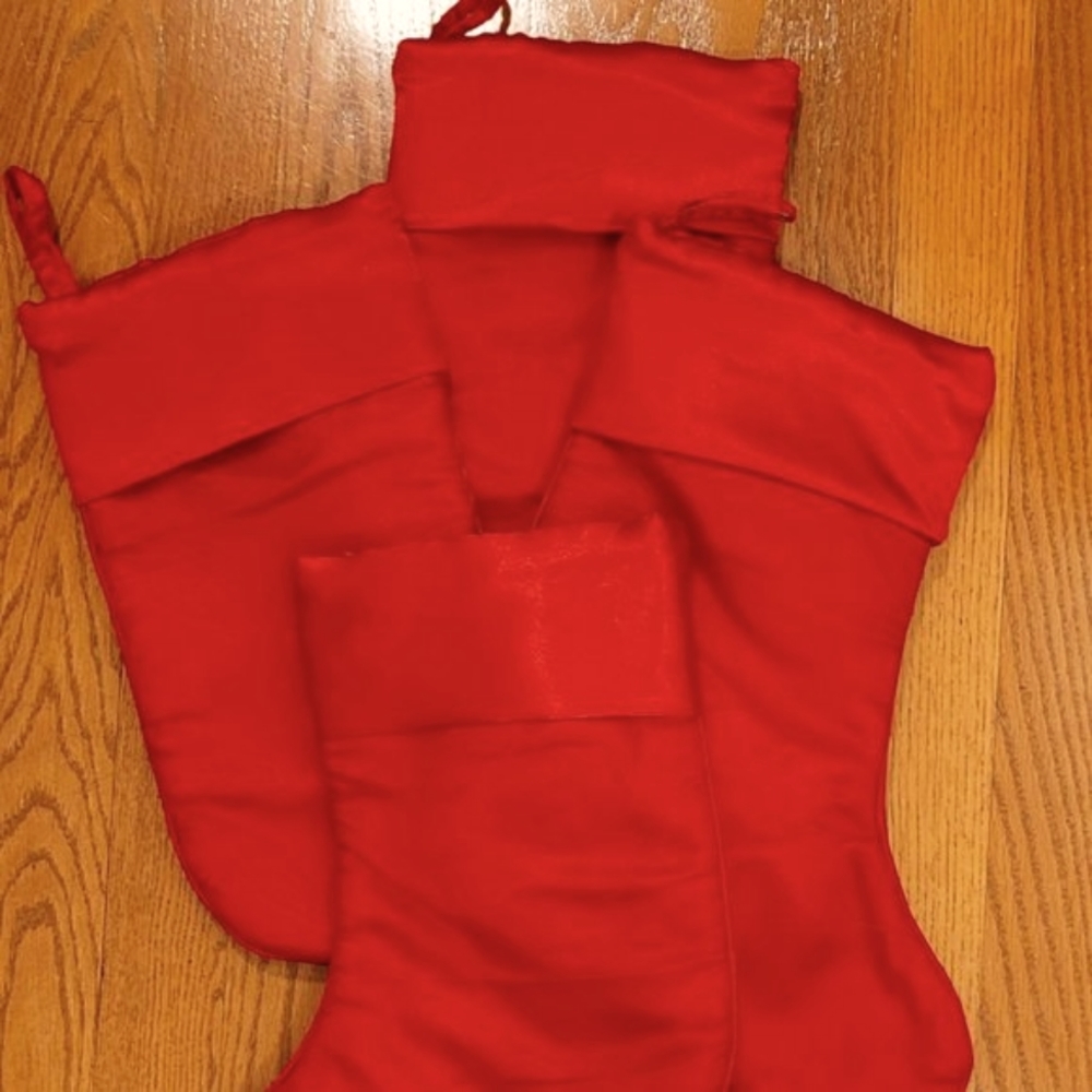 NEW Red Satin Christmas Stockings - 4 Stockings
